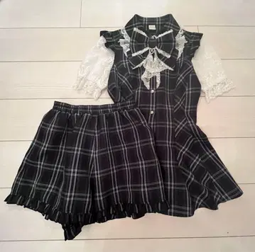 시크릿허니 체크 무늬 셋업 브랜드 택 포함