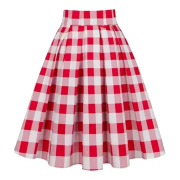 깅엄 체크 | 하늘하늘 종아리 기장 플레어 스커트