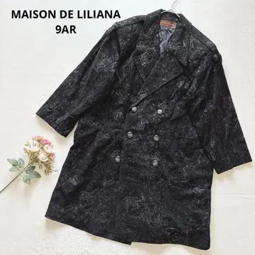 메종 드 릴리아나 블랙 마블 패턴 더블 브레스트 롱 코트 양가죽 M