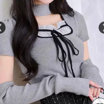 미셸 마카롱 초커 니트탑