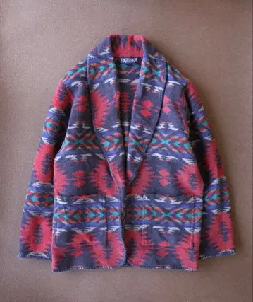 90s 빈티지 울 자켓 네이티브 무늬 빨간색 네이비 어스 컬러