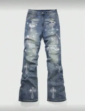 데님 팬츠 청바지 스트릿 y2k 해외 십자가 라메 반짝이 L