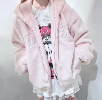 VOLCAN&APHRODITE 고양이 귀 로고 퍼 BIG 블루종 핑크