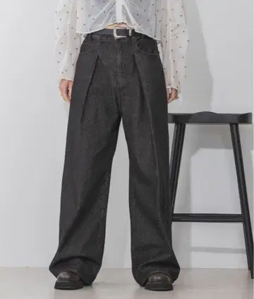 지나시스 턱 데님 와이드 팬츠