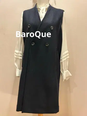 네이비 더블 브레스트 롱 베스트