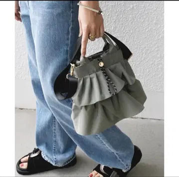 SHIPS 2way 나일론 프릴 숄더백 카키