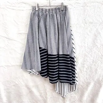 clear 비대칭 스커트 스트라이프 보더 허리밴딩