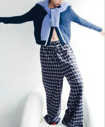 miette x 스가누마 유리 / 허리 프릴 체크 와이드 팬츠