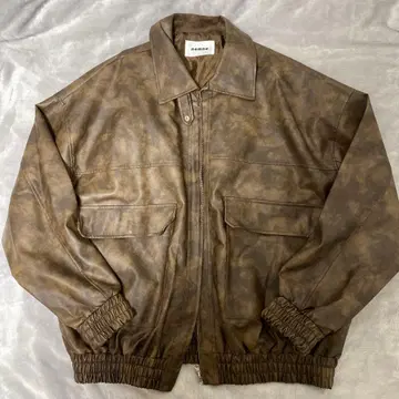 nemne 브라운 가죽풍 자켓 프론트 포켓 부착