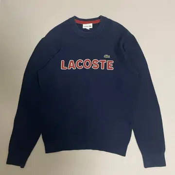 라코스테 LACOSTE 로고 스티치 코튼 니트 스웨터 네이비