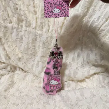 산리오 갸루 고양이 시리즈 키티 핑크 레오파드 무늬 키링