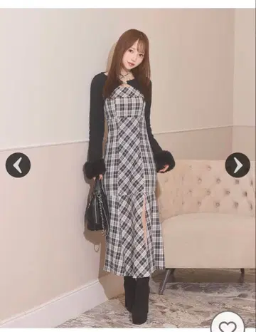 미셸 마카롱 볼레로 체크 롱 원피스