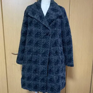 울 혼방 체크 무늬 롱 코트