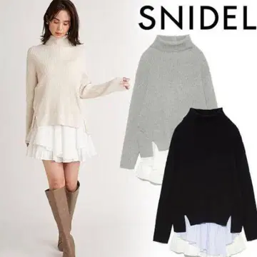 SNIDEL 프릴 콤비 튜닉 풀오버 아이보리