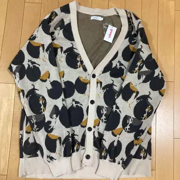 새상품 택 포함 그라니프 고양이 가디건 올 패턴 실루엣 L 사이즈