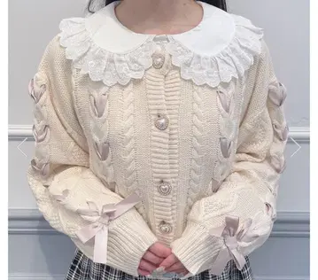 레이스업 니트 가디건 허니 시나몬 플라워 코튼 프릴 블라우스