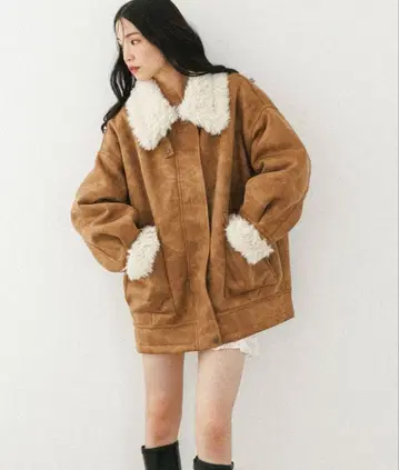 퍼 칼라 BIG 무스탕 자켓 카멜