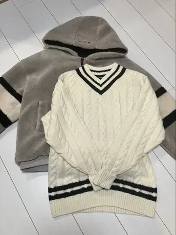 neos 플리스 보아 블루종 + KZ x 그린 라벨 릴랙싱 칠드런 니트