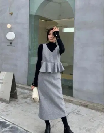 BIRTHDAY BASH 울 혼방 페플럼 원피스 그레이 M 사이즈