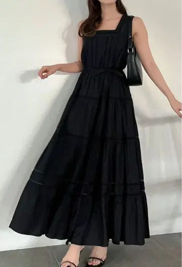 dazzlin 더블 레이스 티어드 원피스 블랙