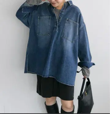 퓨어세신 데님 셔츠 빈티지 라이크 데님 튜닉 셔츠
