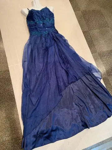 아름다운 연주회 파티 무대/촬영 컬러 네이비 + 자수 레이스 오간자 롱