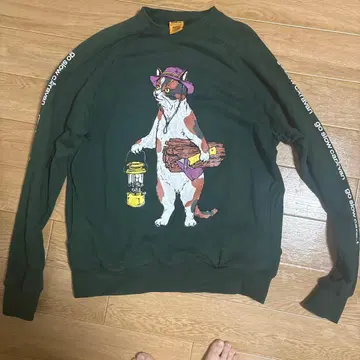 고 슬로우 캐러밴 맨투맨 고양이 그린 그린