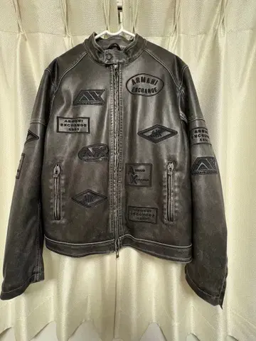 ARMANI EXCHANGE 블랙 가죽 라이더 자켓
