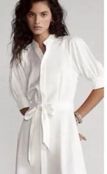 새상품급 폴로 랄프로렌 실크 A라인 드레스 벨트 퍼프 슬리브 아이보리 0