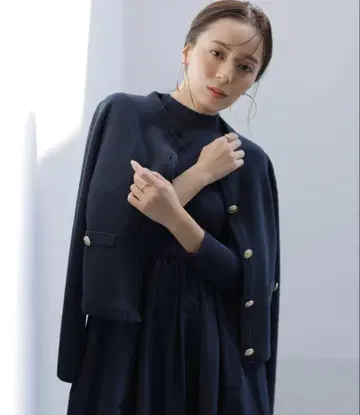 anuans 오리지널 버튼 노카라 니트 자켓