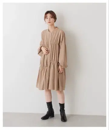 Kastane 끈 포함 개더 미니 원피스 (베이지)