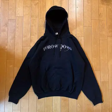 00's / THROW DOWN 후드 부착 후드티 블랙