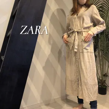 ZARA 골드 버튼 린넨 블렌드 롱 셔츠 원피스