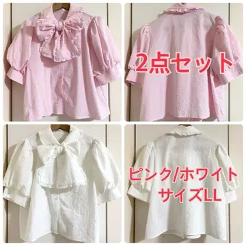 시마무라 시이페로 콜라보 리본 축구 블라우스 핑크 화이트 LL