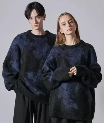 풀 오버 니트 L 사이즈 블랙 x 블루