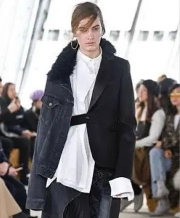 sacai 사카이 퍼 트리밍 재구축 데님 테일러드 자켓 블랙