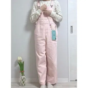 핑크 코튼 오버롤