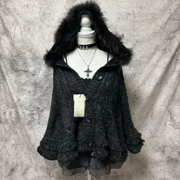 y2k 00s 네오 그런지 니트 판초 퍼 프론트 오픈 믹스 컬러