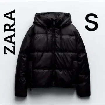 윈드 프로텍션 페이크 레더 크롭 퍼프 아노락 다운 ZARA