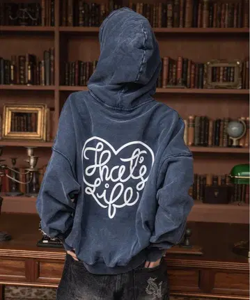 That's life 지퍼 후드티 네이비 더블 지퍼