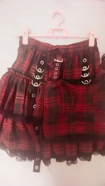 볼칸 서브컬쳐 자수 체크 하트 캉캉 스커트 2세트