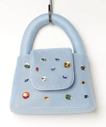 스카이블루 메쉬 핸드백 컬러풀 스톤 비쥬