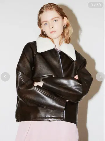 Mila Owen 스탠 칼라 인조 가죽 블루종 다크 브라운 0 사이즈