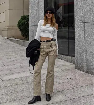 ACLENT 카고 팬츠 플레어 팬츠