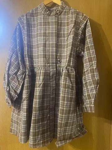 프릭스스토어 브라운 체크 무늬 긴팔 셔츠 드레스