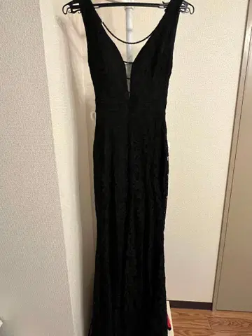 블랙 레이스 V넥 롱 드레스