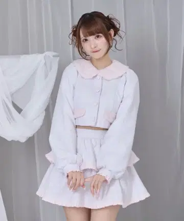 허니시나몬 에코 퍼 칼라 트위드 셋업 화이트