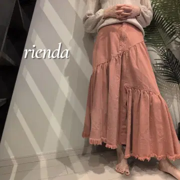 새상품급 rienda 티어드 데님 저스트 허리 플레어 스커트