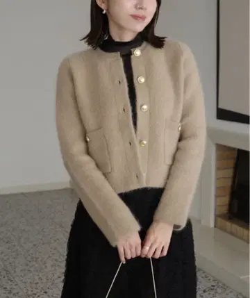 캐시미어 블렌드 노카라 니트 자켓