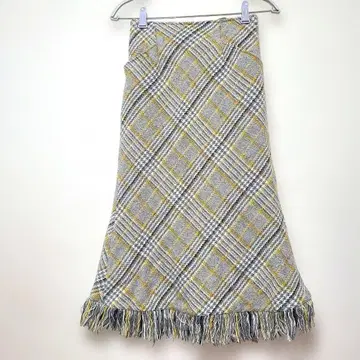 앙데팡당 체크 트위드 프린지 스커트